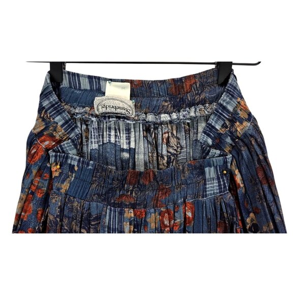 Vtg Maxi Broomstick Skirt Blue Patchwork Sz M/L 30" Waist 31" Lngth Stonebridge - Picture 10 of 16